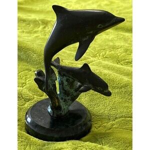 San Pacific International DOLPHIN SCULPTURE STATUE 6" Bronze w/ Marble Base, SPI